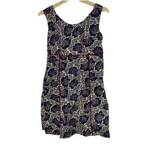 Apsara Women's S Blue Ivory Floral Sleeveless Cotton A-Line Dress